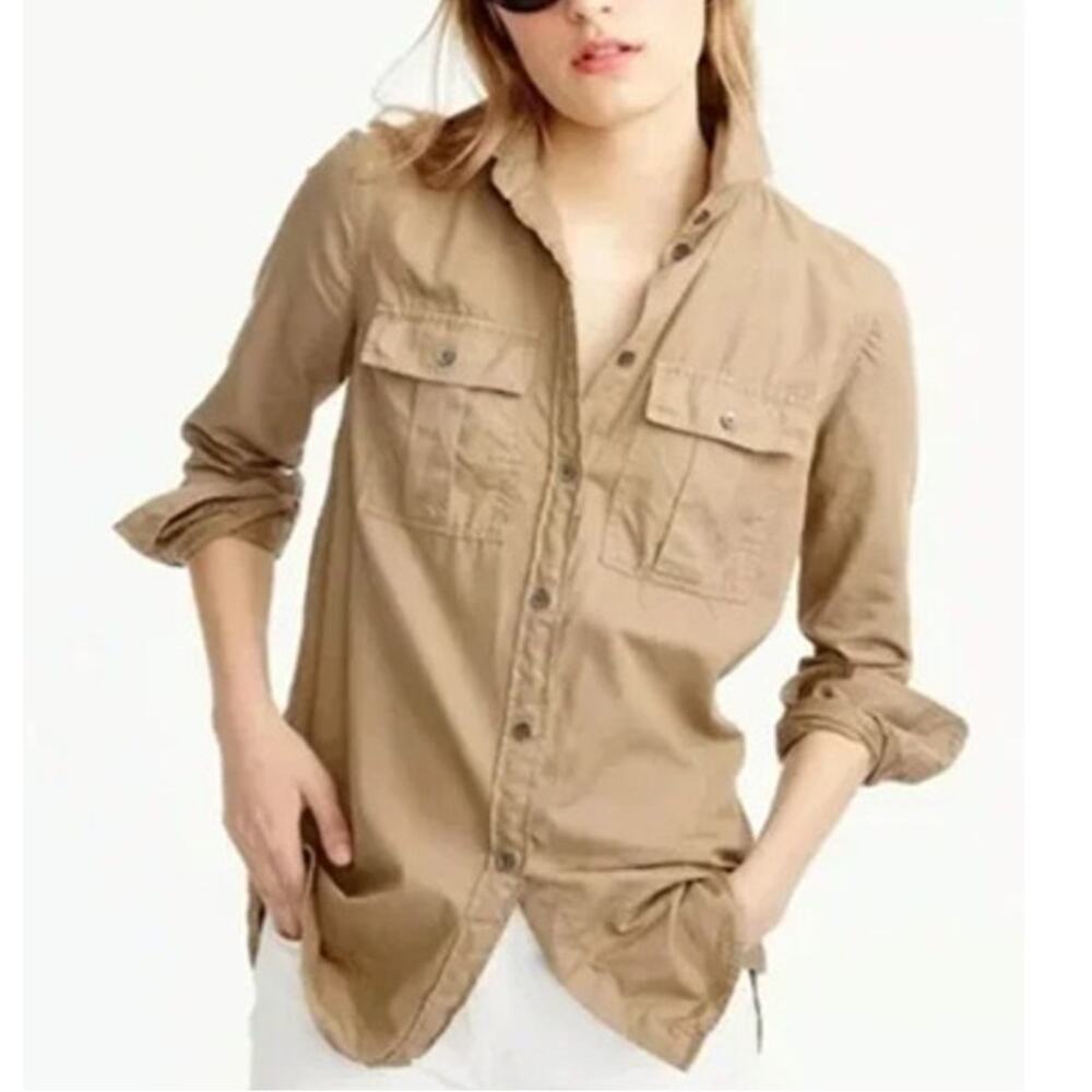 J. Crew Womens Fatigue Utility Shirt Size 4 Military Neutral Khaki Preppy Cotton